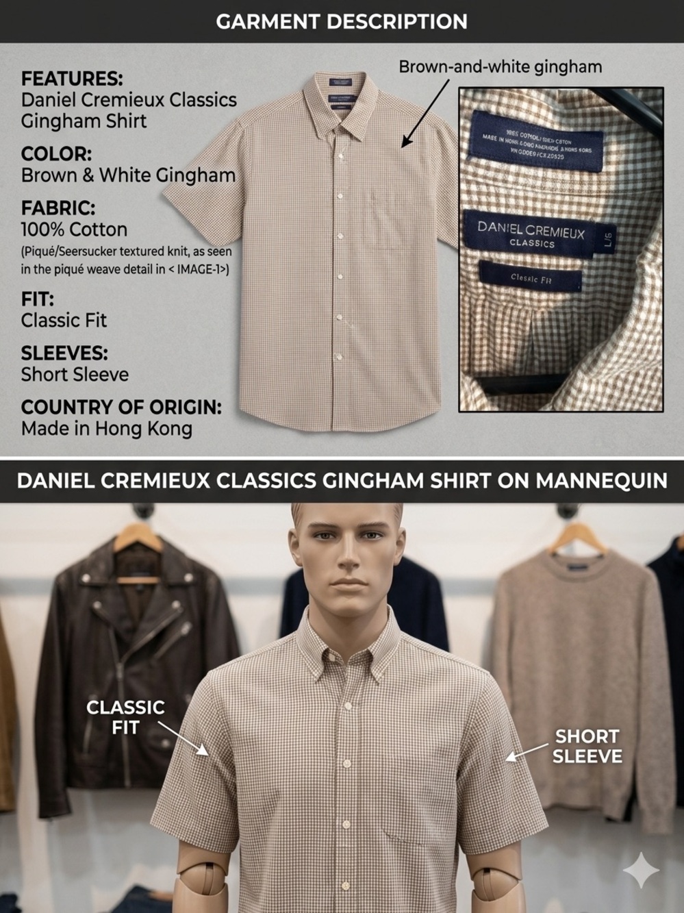 Daniel Cremieux Brown & White Gingham Short Sleeve Button-Down Shirt